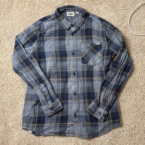 Vans Flannel Shirt Kids Large Blue Plaid Long Sleeve Button Down VN0A7YB3BLK